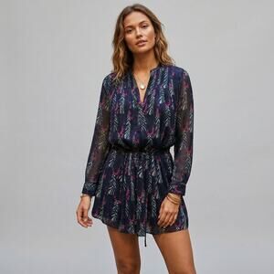 ANTIK BATIK Flint Mini Dress Silk Blue Black Print Size Small